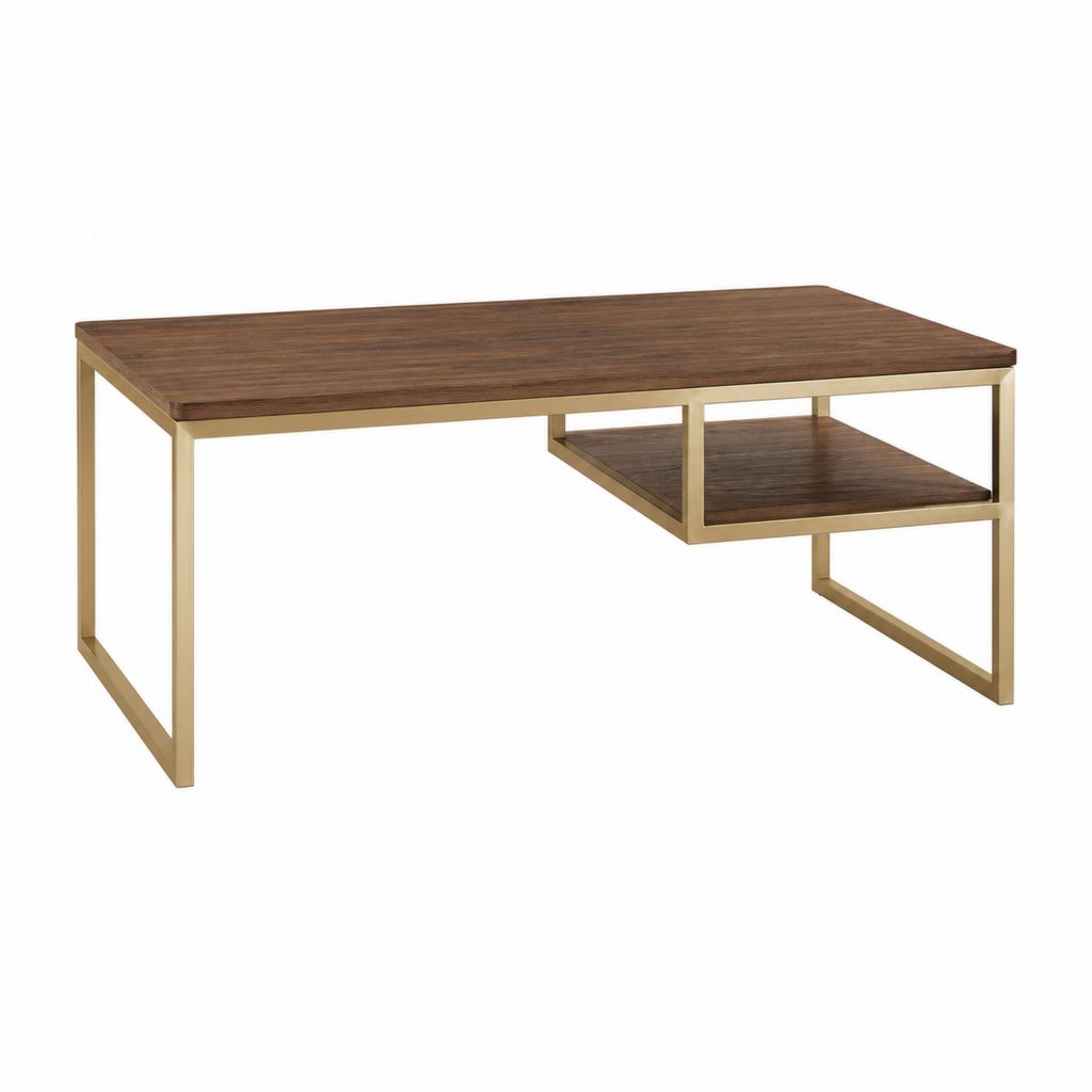 Couchtisch Walnussbraun Gold Stahl rechteckig mit Ablage 110 x 60 x 45 cm