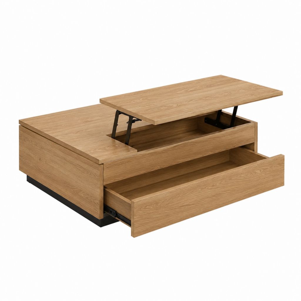 Couchtisch Eichefarben aus Spanplatte rechteckig mit höhenverstellbarer Tischplatte und Schublade 110 x 60 x 40 cm