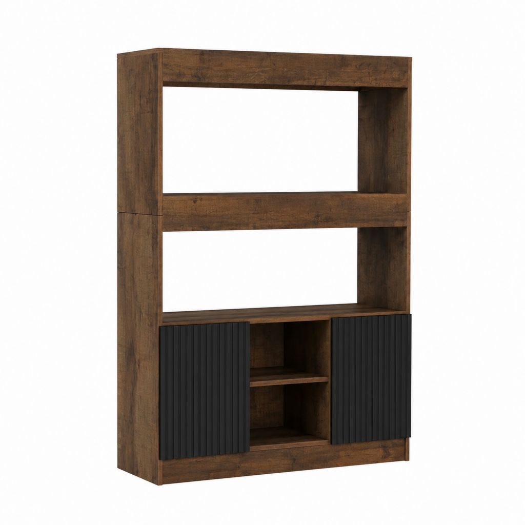Bücherregal mit 2 Türen Braun Schwarz Spanplatte Rechteckig 90 x 35 x 180 cm