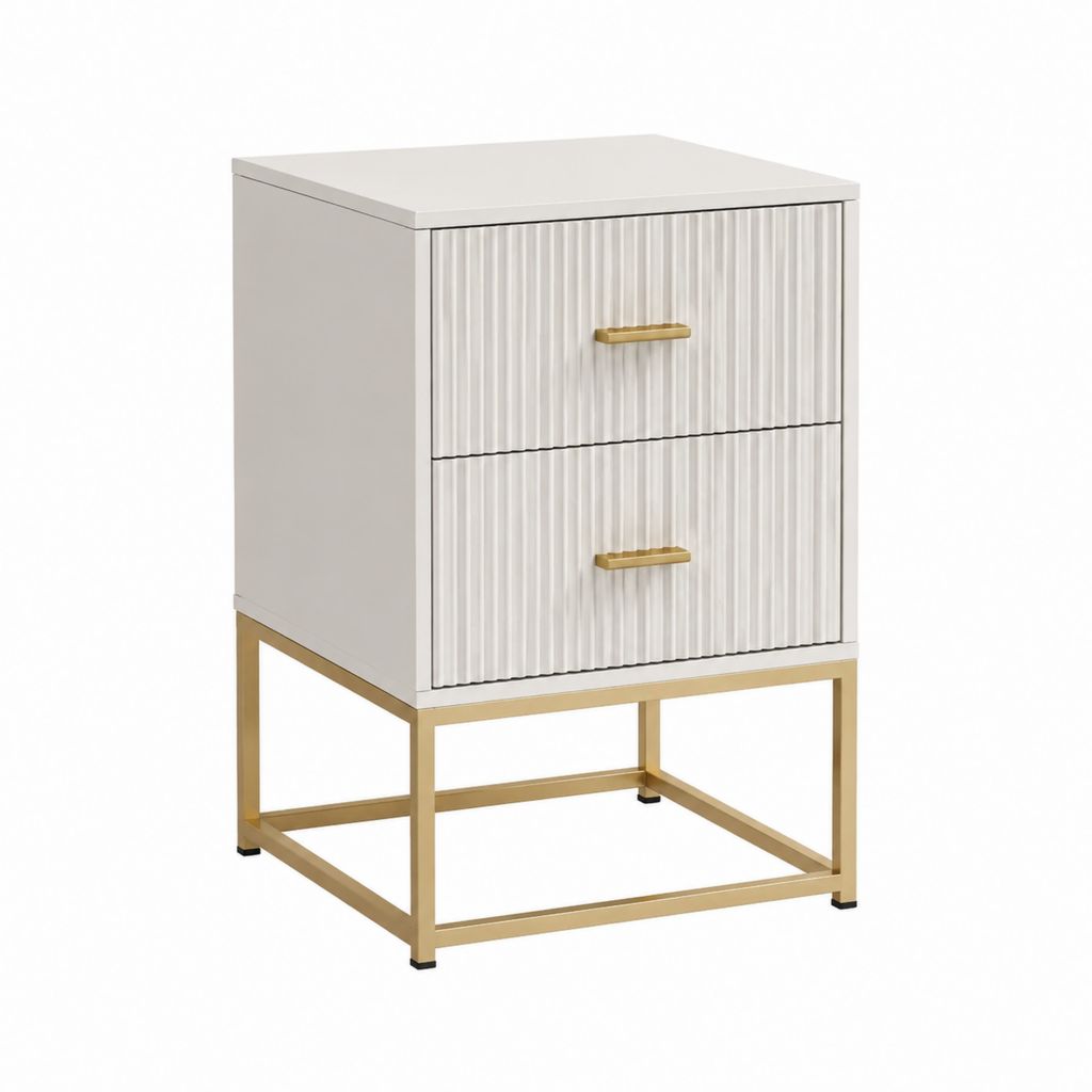 Nachttisch mit 2 Schubladen Weiß Gold MDF Stahl rechteckig 45 x 40 x 60 cm