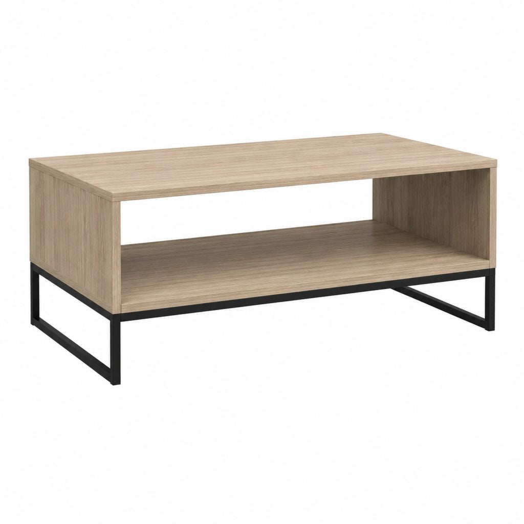 Couchtisch Eicheoptik Spanplatte rechteckig mit Ablagefach und Stahlgestell 100 x 60 x 45 cm