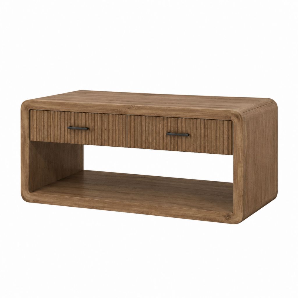 Couchtisch mit 2 Schubladen MDF mit Nussbaumfurnier rechteckig 120 x 60 x 45 cm