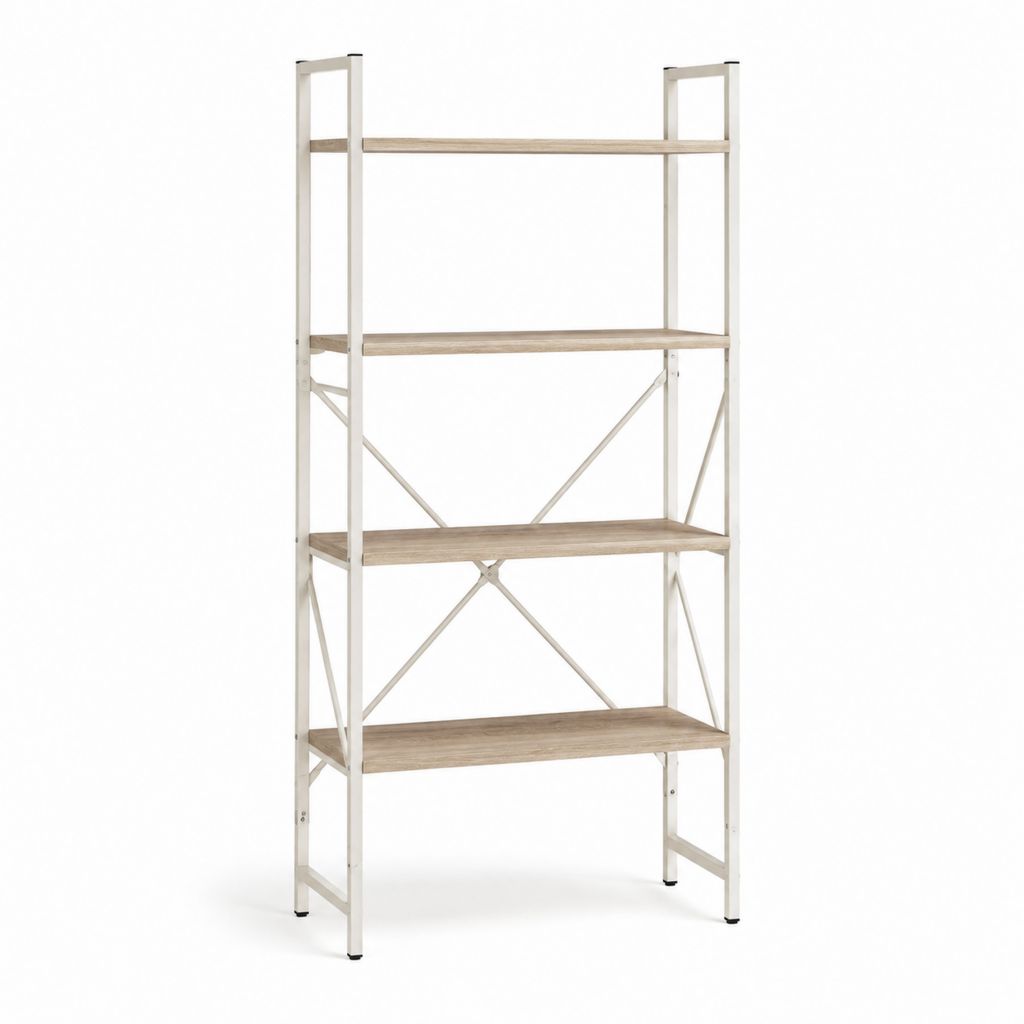 Bücherregal Standregal Weiß Eiche MDF Stahl 80 x 30 x 180 cm 4 Ablagen