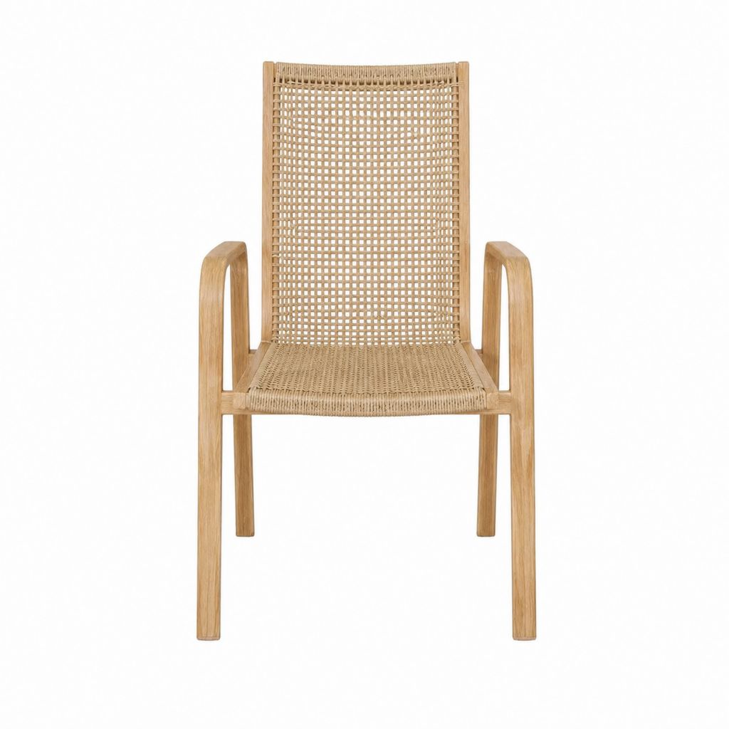 Gartenstuhl mit Armlehnen Natur aus massivem Teakholz und Rattan 58 x 62 x 92 cm