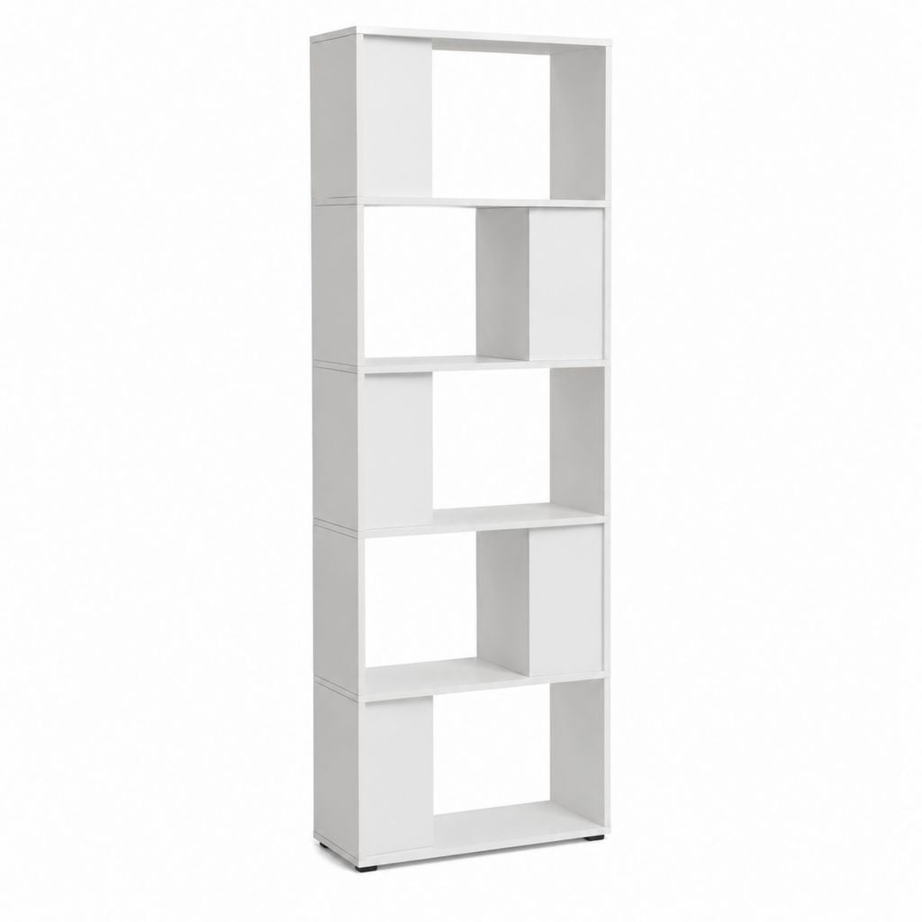 Bücherregal Weiß aus melaminbeschichteter Spanplatte mit 5 offenen Fächern 60 x 30 x 180 cm