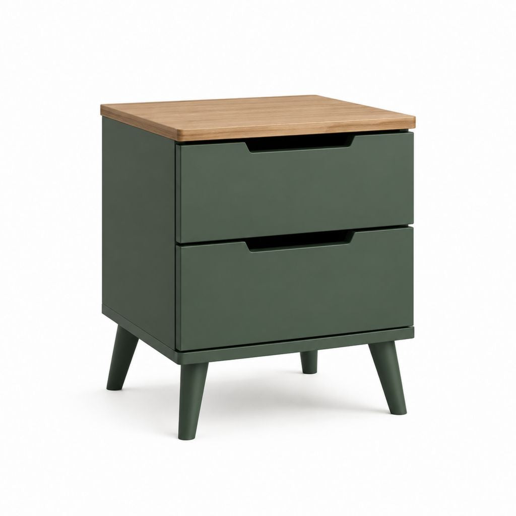 Nachttisch mit 2 Schubladen Grün MDF Eichenfurnier Rechteckig 45 x 40 x 60 cm