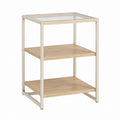 Beistelltisch mit 3 Ablagen Weiß Eichenoptik Stahl MDF Glas 40 x 40 x 60 cm