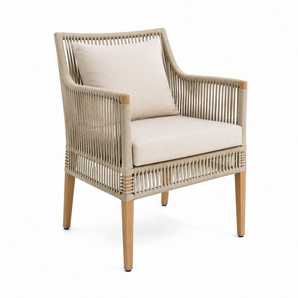 Gartenstuhl mit Armlehnen Beige Kunststoffseil und Akazienholz 68 x 75 x 88 cm