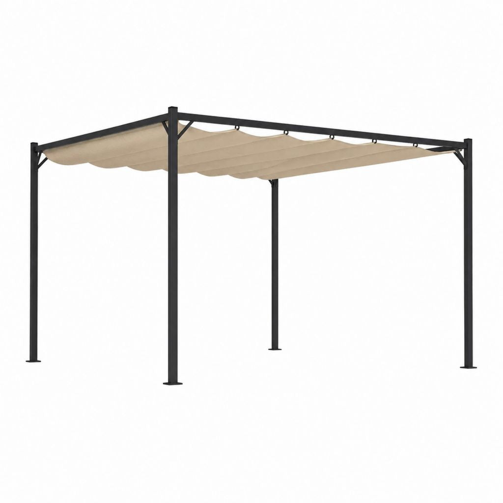Pergola mit Schiebedach Beige pulverbeschichteter Stahl rechteckig 300 x 400 x 220 cm