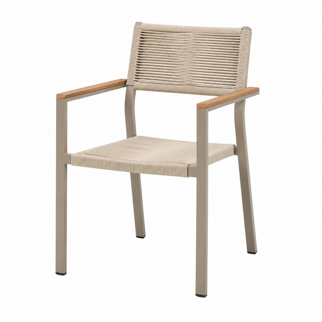 Gartenstuhl mit Armlehnen Beige Aluminium Polypropylen-Seilgeflecht 56 x 60 x 84 cm