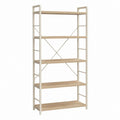 Bücherregal 5 Ebenen Eichenoptik Weiß aus Spanplatte und Stahl 80 x 30 x 180 cm