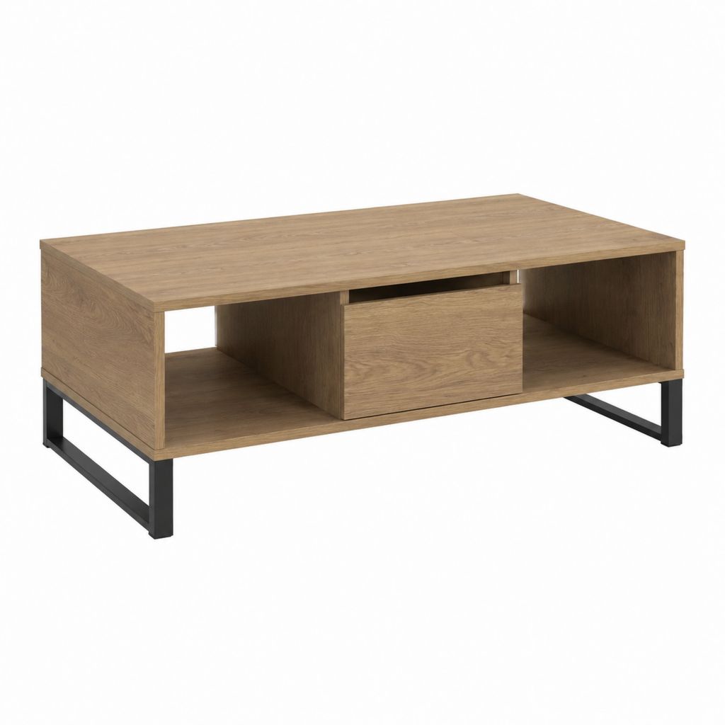 Couchtisch Eicheoptik mit Schublade und Ablagen Spanplatte Stahl rechteckig 100 x 60 x 45 cm