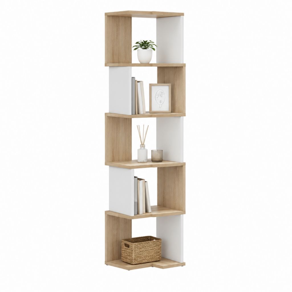 Bücherregal Standregal Eiche Weiß Spanplatte 60 x 24 x 180 cm